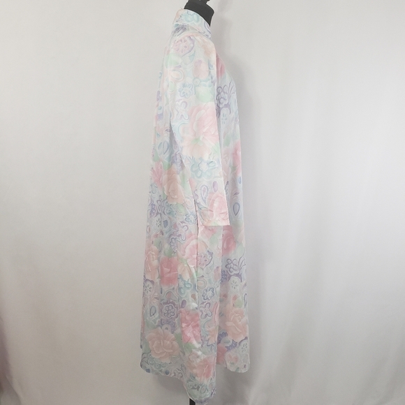 Vintage 80s Barbizon Made in USA Plus Size Womens Long Pastel Floral Housecoat - Picture 6 of 12